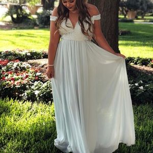 Aqua off the shoulder prom dress
